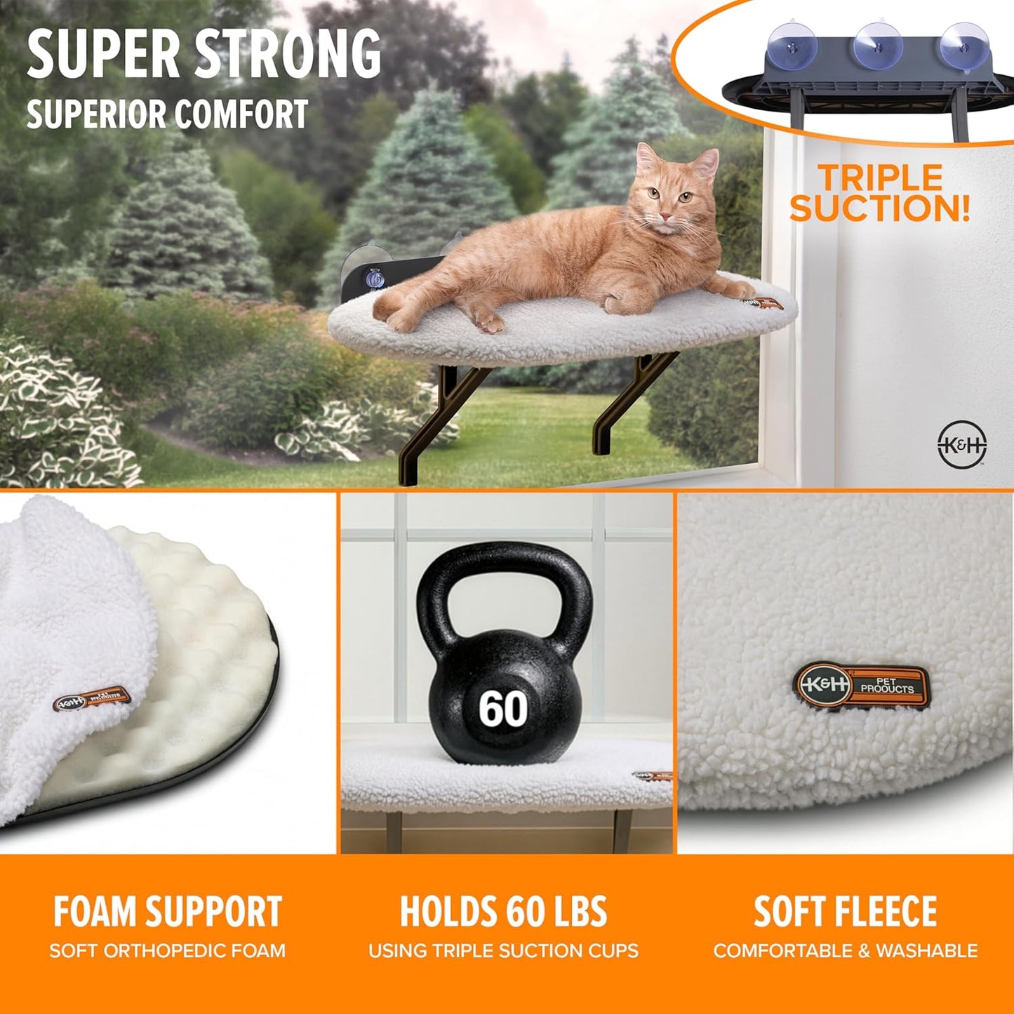 Universal Mount Kitty Sill Cat Window Perch | Soft Fleece, 14x24 Inch