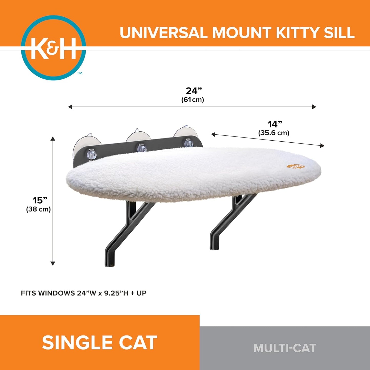 Universal Mount Kitty Sill Cat Window Perch | Soft Fleece, 14x24 Inch
