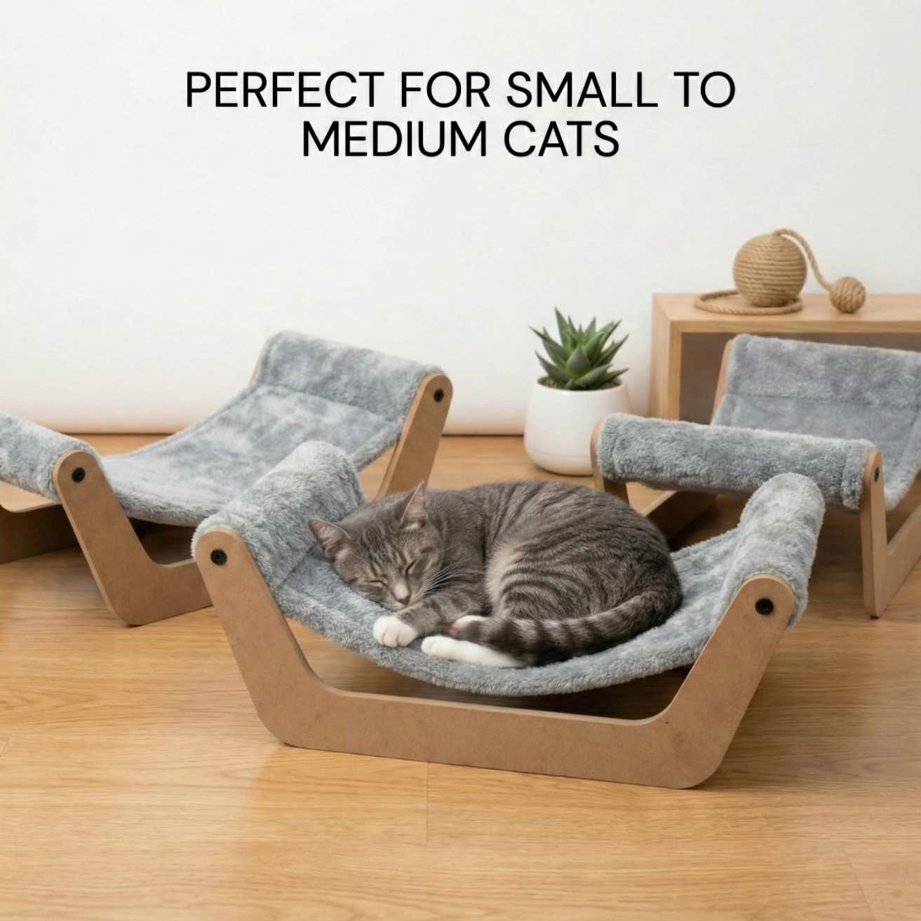 Cat Hammock Bed with Wooden Frame, Plush Grey Cushion, Premium Comfort