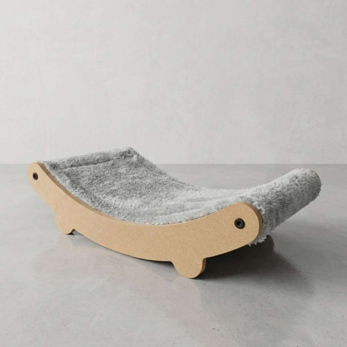 Cat Hammock Bed with Plush Cushion, Wooden Curved Rocker Design, Premium Comfort Lounger for Cats