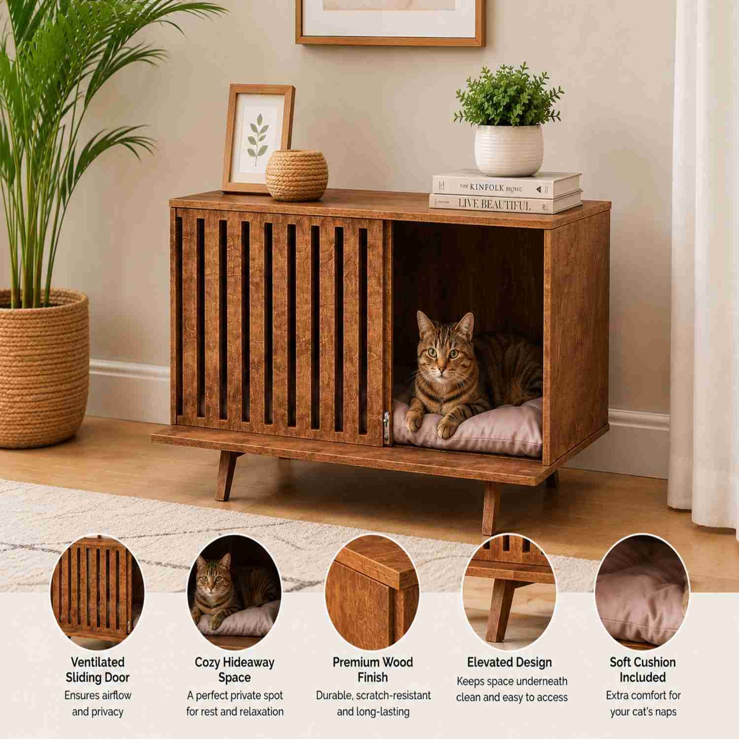 Modern Mid | Century Cat House | Indoor Wooden Cat Cabin