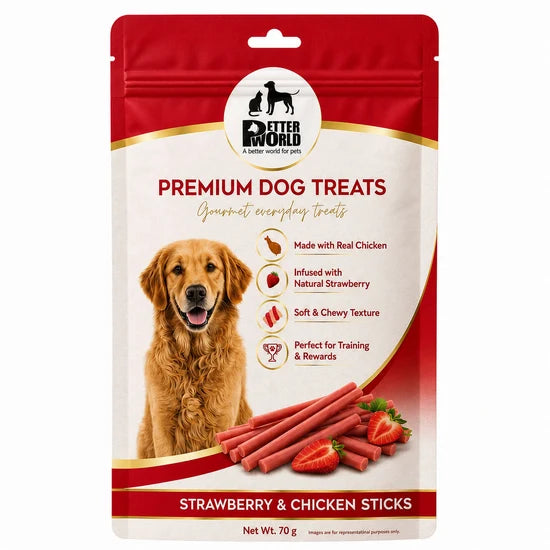 Dog Soft Treats | Chicken Sticks Dog Treats with Air Dried Strawberry 70g