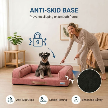 HANK CozyHaven Premium Orthopedic Sofa Dog Bed | Anti Skid & Machine Washable(Pink)