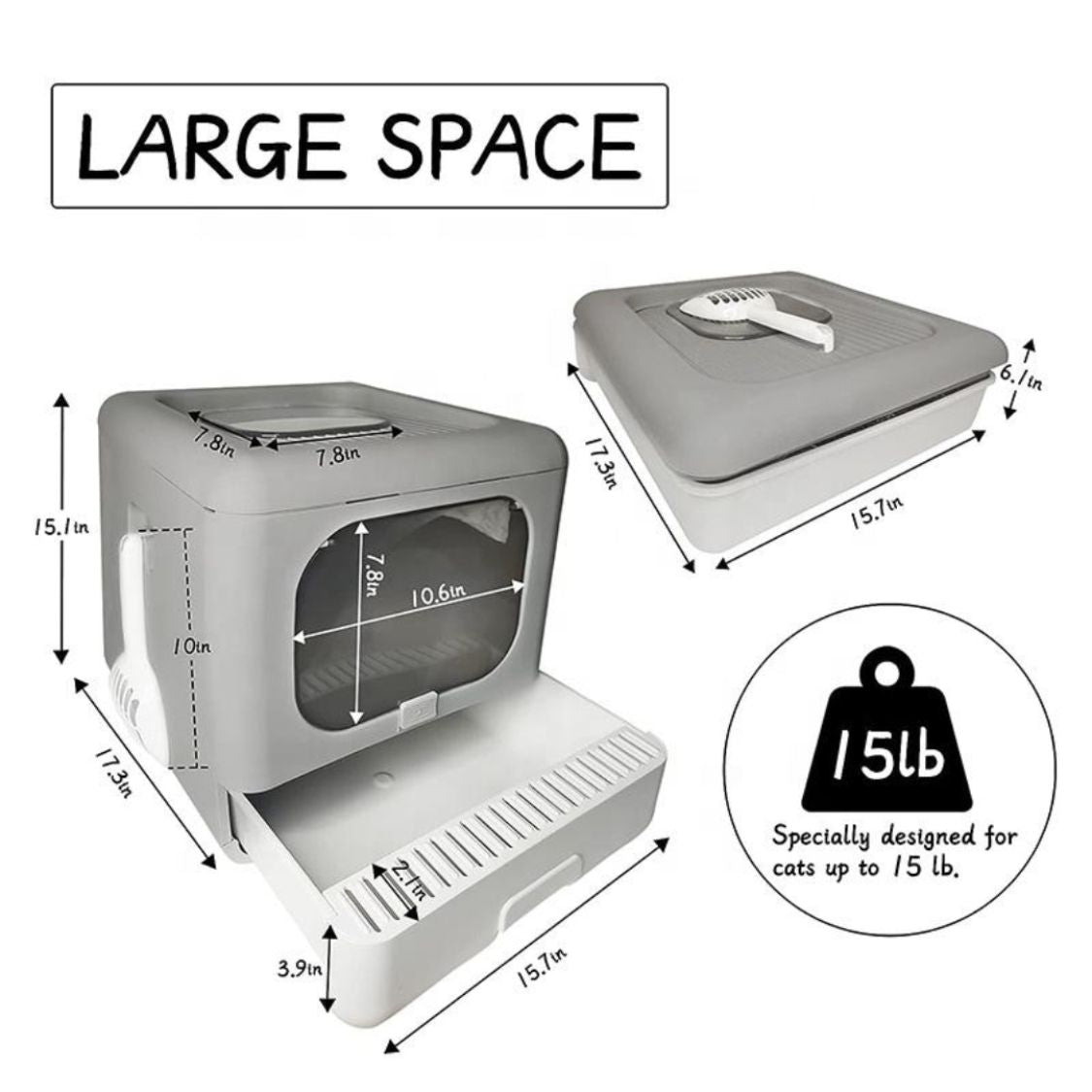 Foldable Cat Litter Box with Top Entry & Front Door | Odor Control, Anti-Scatter & Easy Clean
