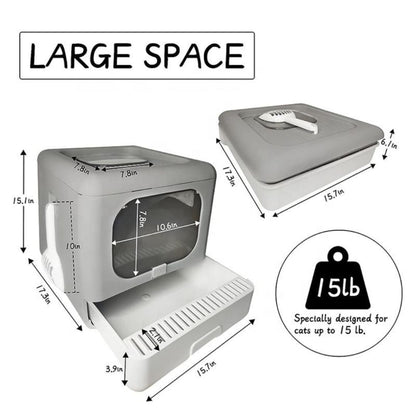 Foldable Cat Litter Box with Top Entry & Front Door | Odor Control, Anti-Scatter & Easy Clean