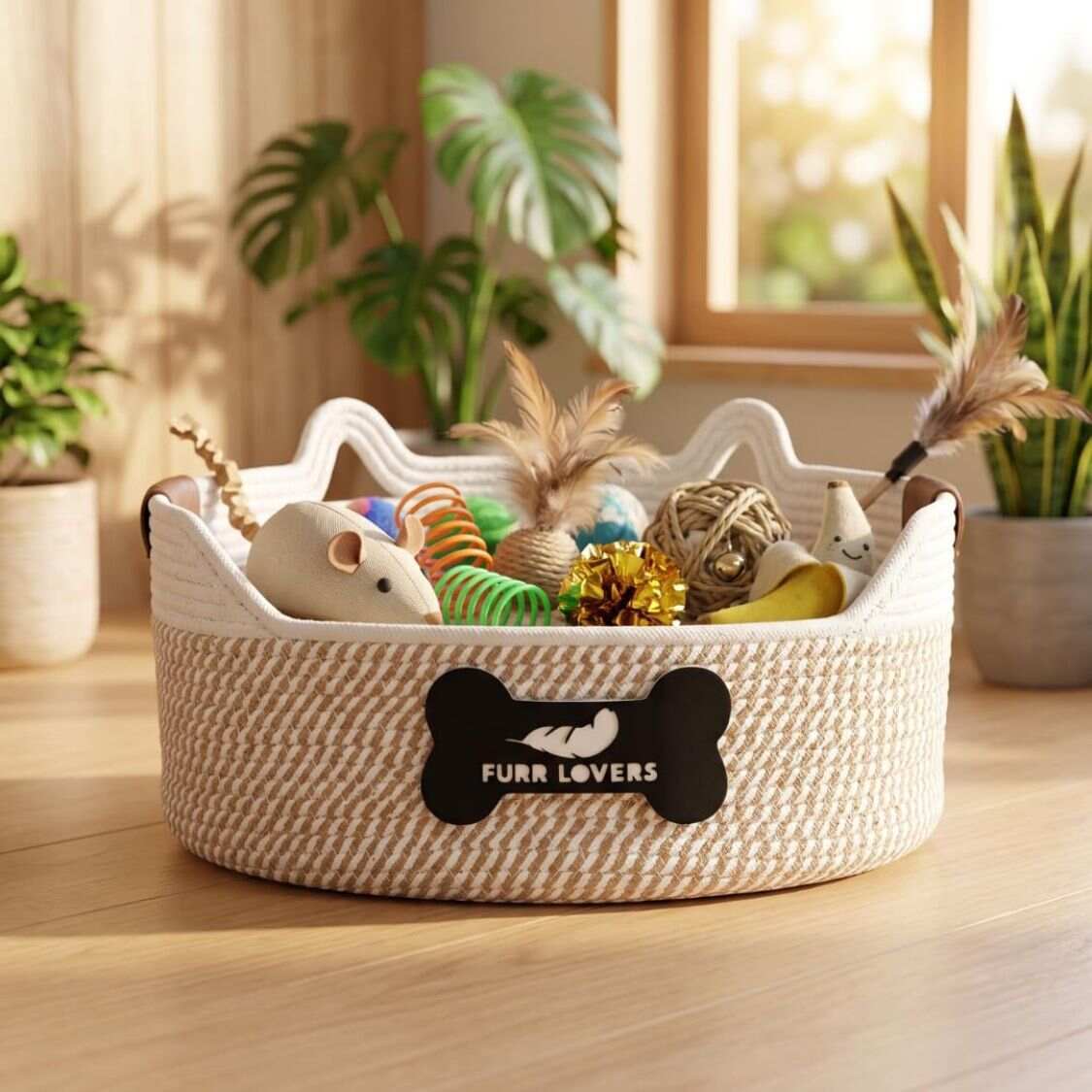 Rope Cat Bed | Round Pet Basket with Raised Sides for Cats & Small Dogs