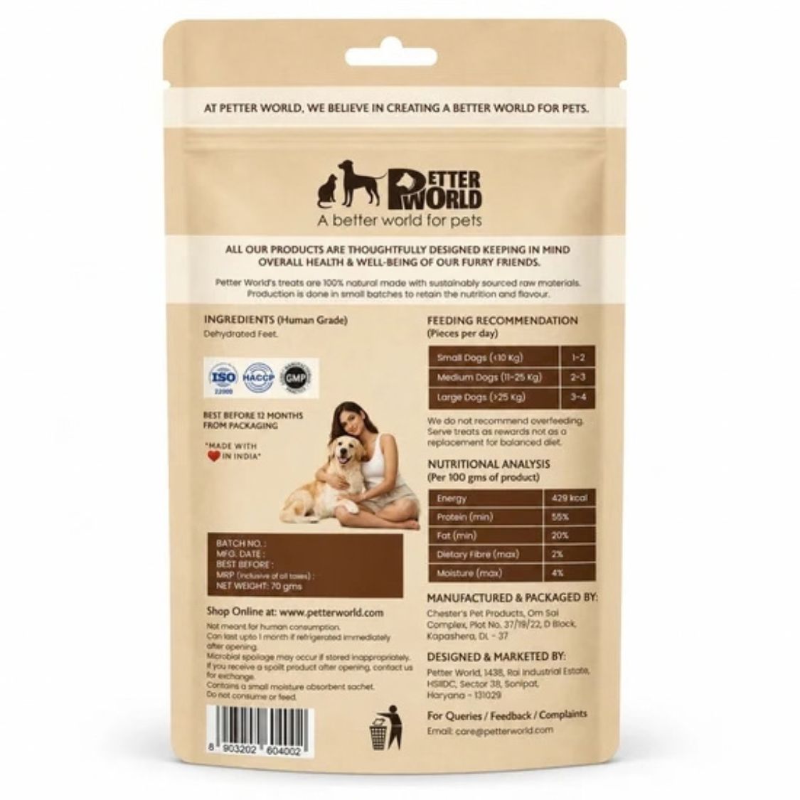 Dehydrated Chicken Feet for Dogs | Natural Dog Crunchy Treats 70g