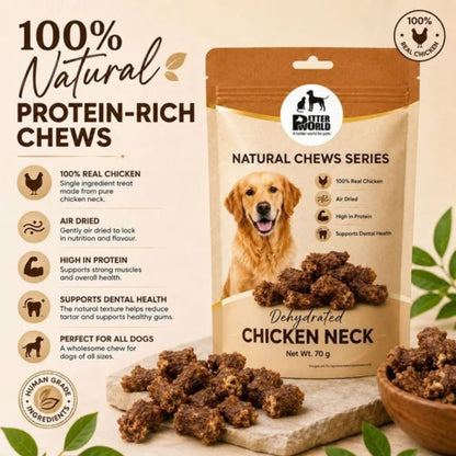 Dog Natural Treats | Crunchy Dehydrated Chicken Neck for Dogs 70g