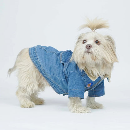 Dog Denim Jacket | Dog Winter Jacket with Soft Sherpa Lining