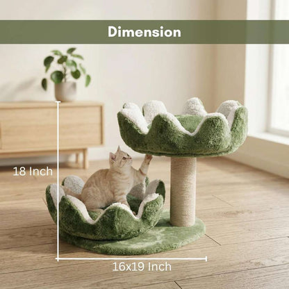 Cat Tree Tower with Scratching Post, Plush Flower Design, 2-Tier with Hanging Ball Toy