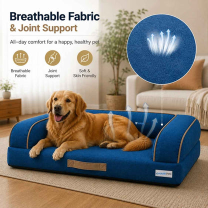 HANK CloudRest Dog Bed – Orthopedic Dog Sofa Bed, Washable & Anti-Slip Pet Bed(Blue)