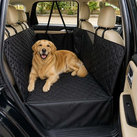 Dog Car Seat Cover with Hard Bottom | Waterproof Pet Hammock for Back Seat Travel