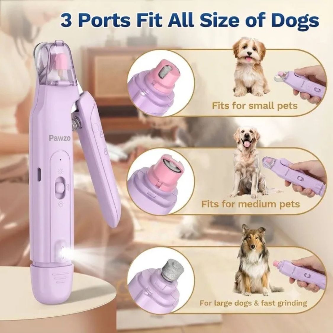Dog Nail Grinder | Dog Nail Clipper with LED USB Rechargeable 2-in-1 Pet Nail Trimmer for Dogs & Cats