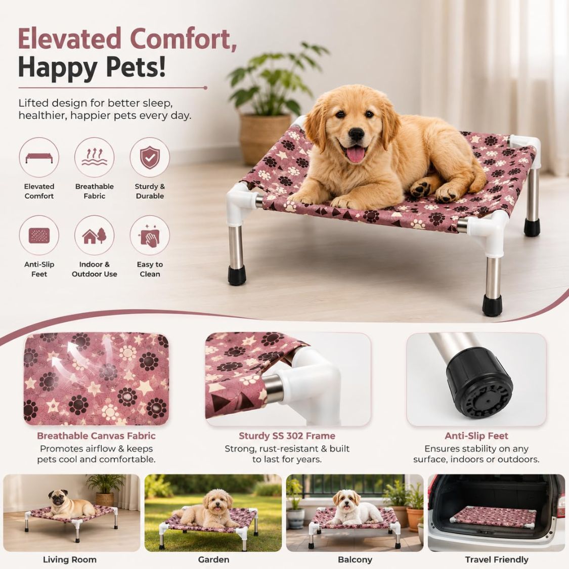 Dog Bed | Elevated Dog Bed for Small Pets & Cats with Steel Frame