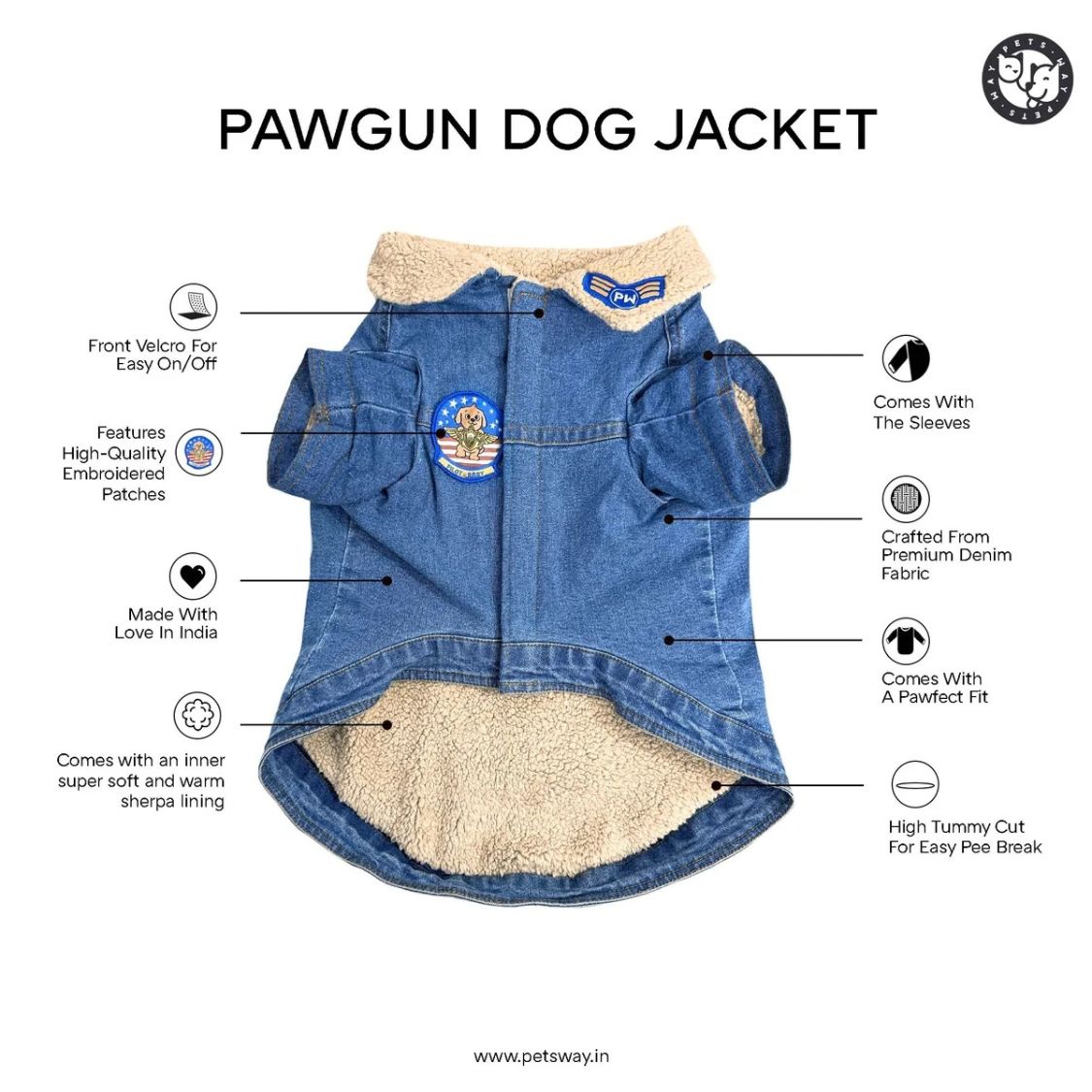 Dog Denim Jacket | Dog Jacket with Warm Sherpa Lining