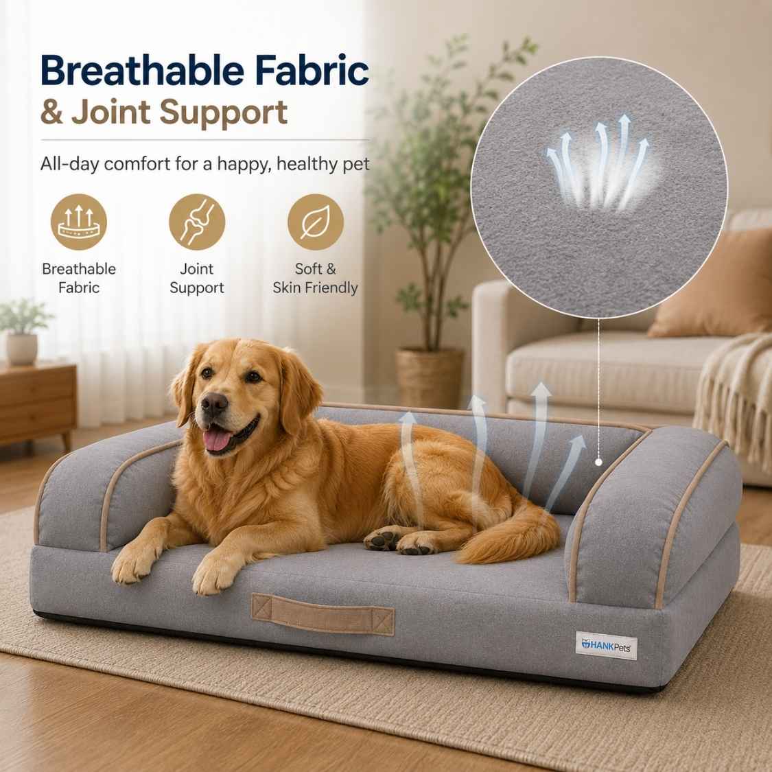 HANK CloudRest Dog Bed – Orthopedic Dog Sofa Bed, Washable & Anti-Slip Pet Bed(Grey)