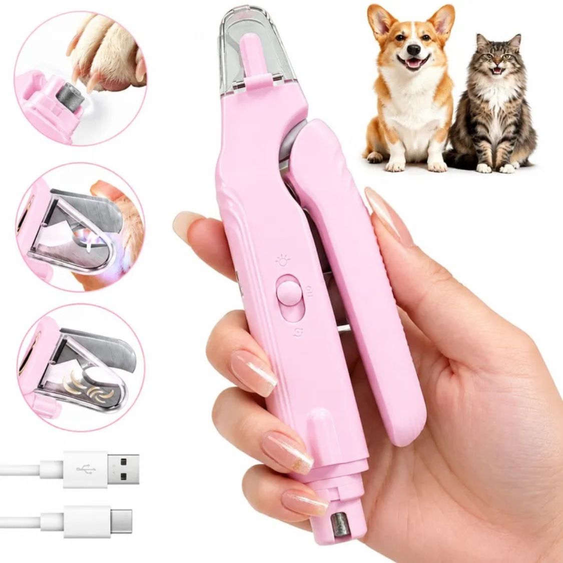 Dog Nail Grinder | Dog Nail Clipper with LED USB Rechargeable 2-in-1 Pet Nail Trimmer for Dogs & Cats