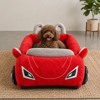 Dog Bed Sports Car  | Puppy Comfort Bed Furr-ari for Small Breeds - Red