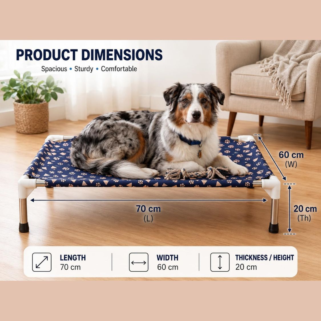 Dog Bed | Elevated Dog Bed for Medium Dogs & Cats with Steel Frame