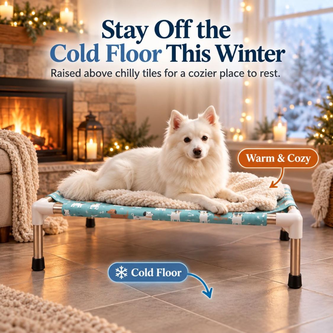 Dog Bed | Elevated Dog Bed for Small Pets & Cats with Steel Frame