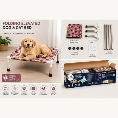 Dog Bed | Elevated Dog Bed for Small Pets & Cats with Steel Frame