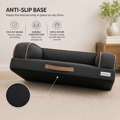 HANK CloudRest Dog Bed – Orthopedic Dog Sofa Bed, Washable & Anti-Slip Pet Bed(Grey Black)