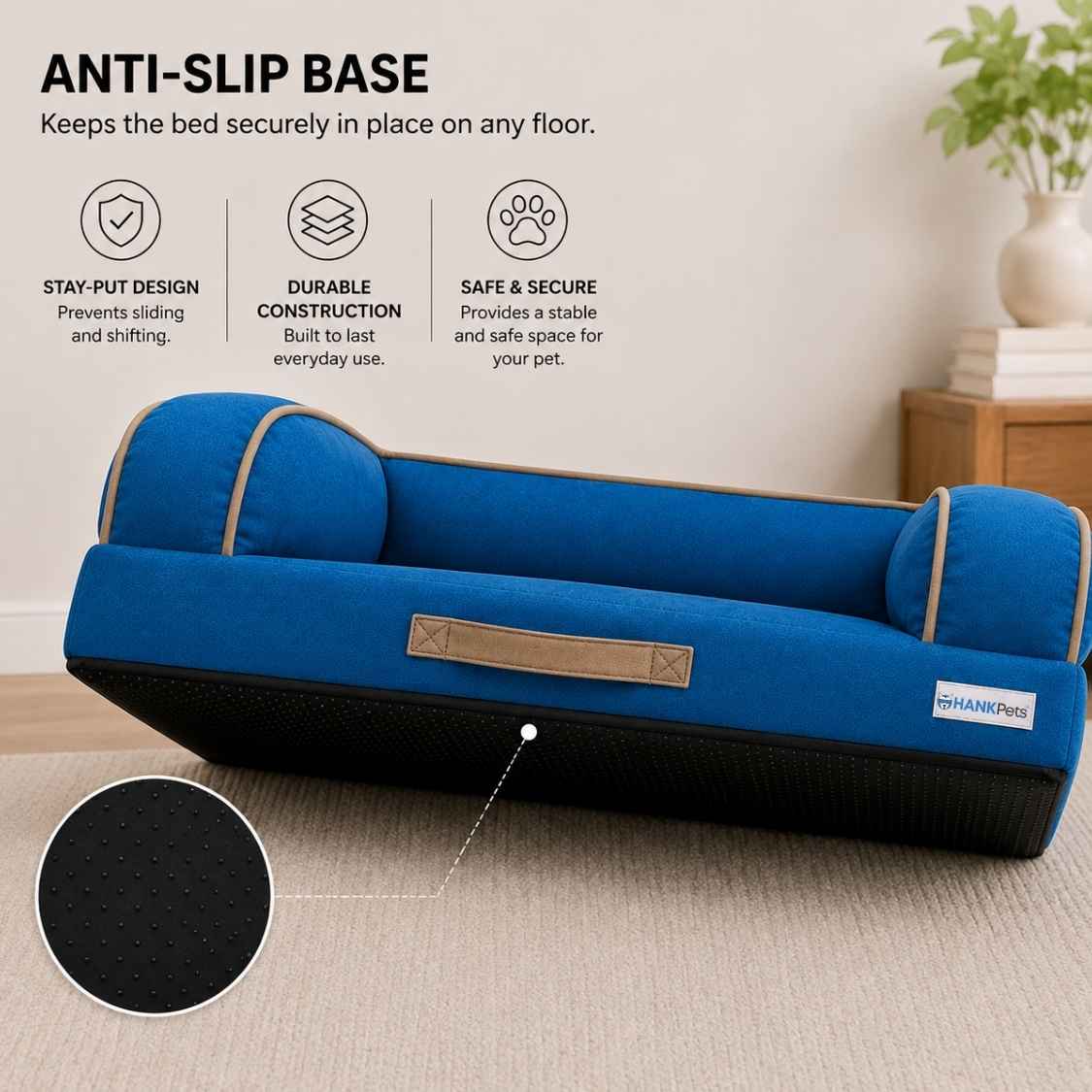 HANK CloudRest Dog Bed – Orthopedic Dog Sofa Bed, Washable & Anti-Slip Pet Bed(Blue)