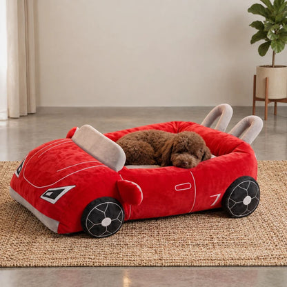 Dog Bed Sports Car  | Puppy Comfort Bed Furr-ari for Small Breeds - Red