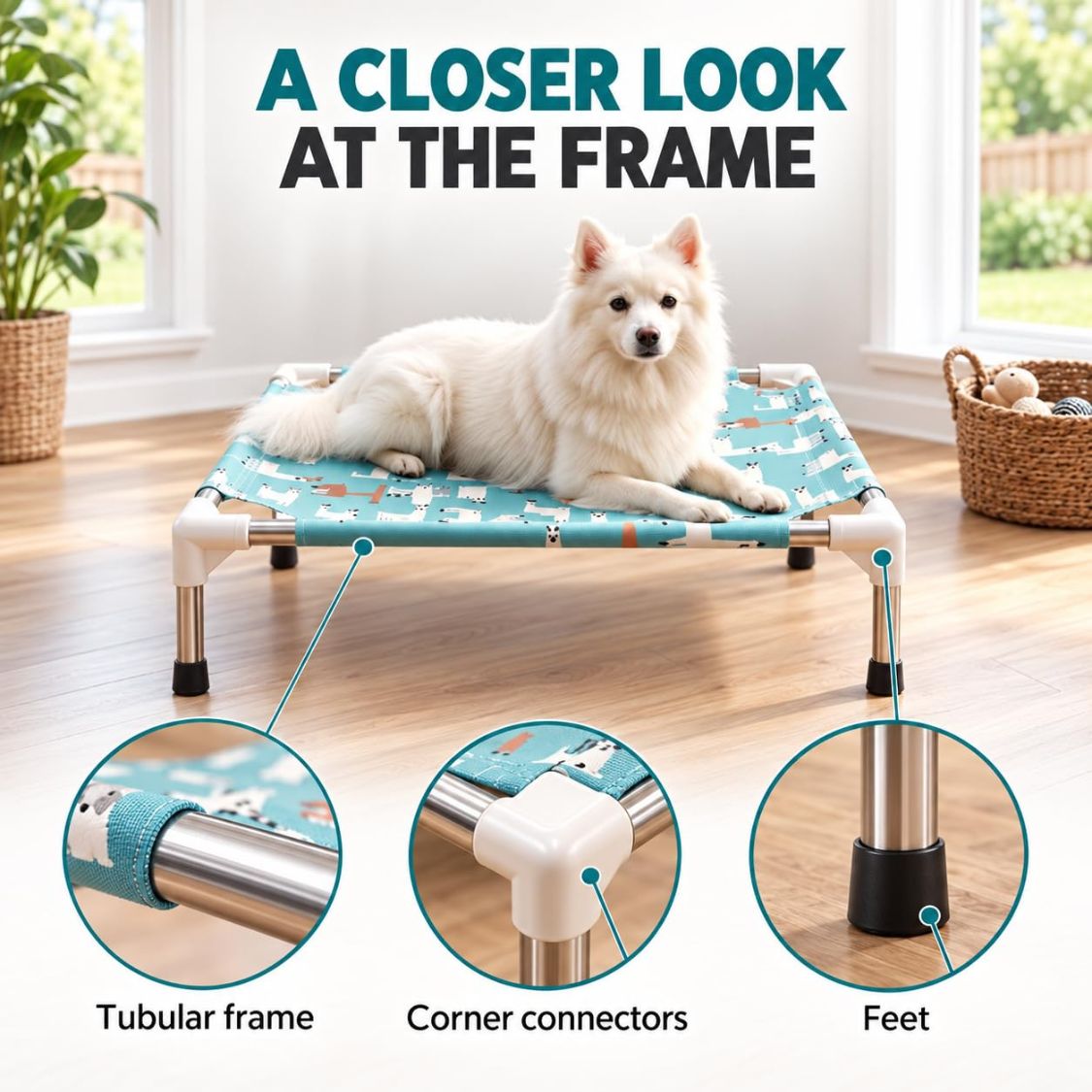Dog Bed | Elevated Dog Bed for Small Pets & Cats with Steel Frame