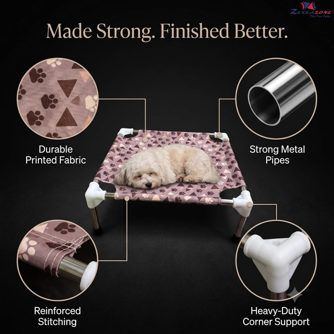 Dog Bed | Elevated Dog Bed for Small Pets & Cats with Steel Frame