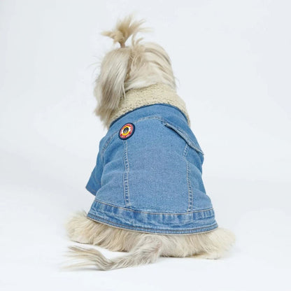 Dog Denim Jacket | Dog Winter Jacket with Soft Sherpa Lining