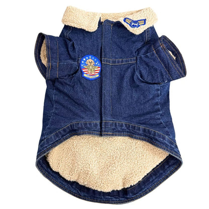 Dog Denim Jacket | Dog Jacket with Warm Sherpa Lining