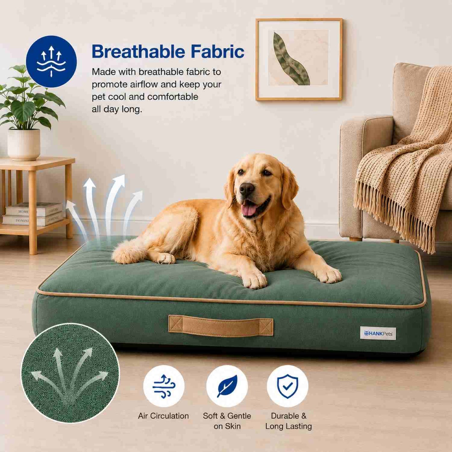 HANK CloudRest Premium Mattress Dog Bed | Anti Skid & Machine Washable (Sage Green)