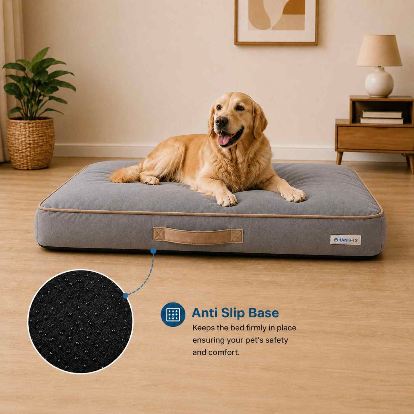 HANK CloudRest Premium Mattress Dog Bed | Anti Skid & Machine Washable (Grey)