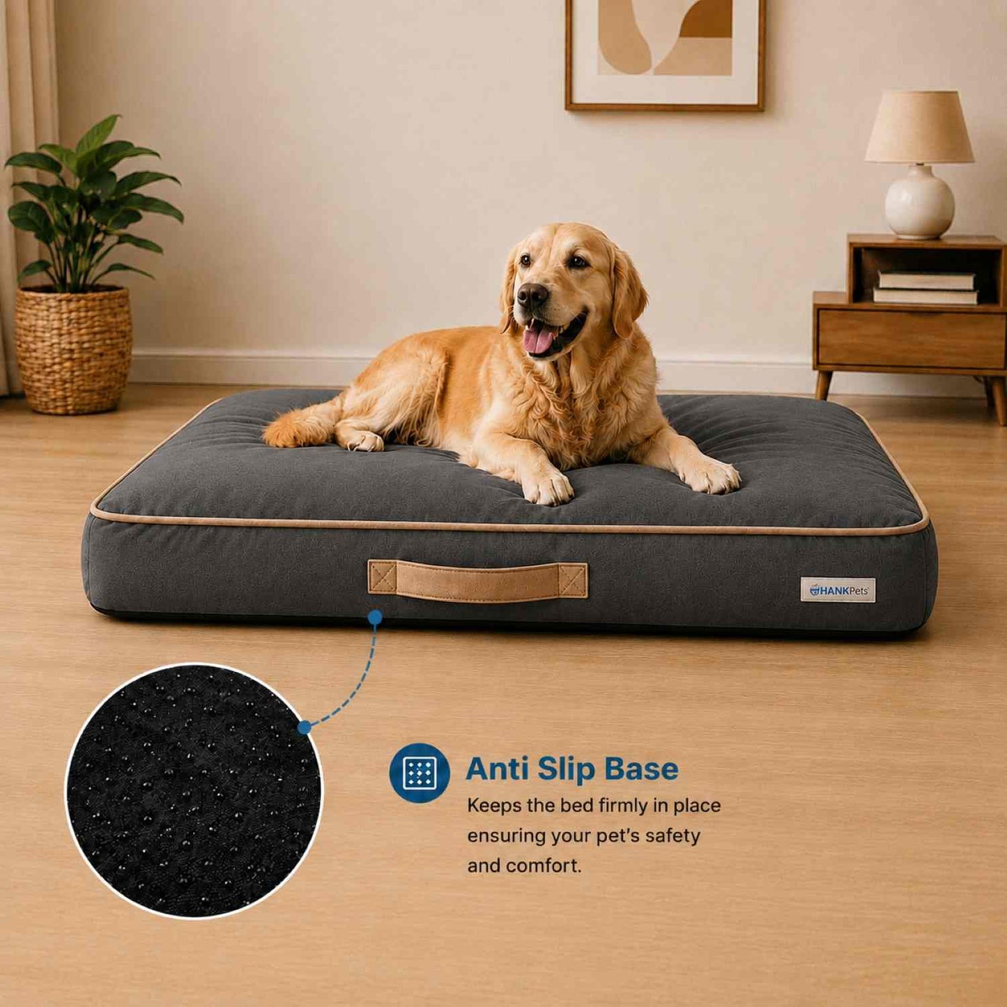 HANK CloudRest Premium Mattress Dog Bed | Anti Skid & Machine Washable ( Dark Grey)