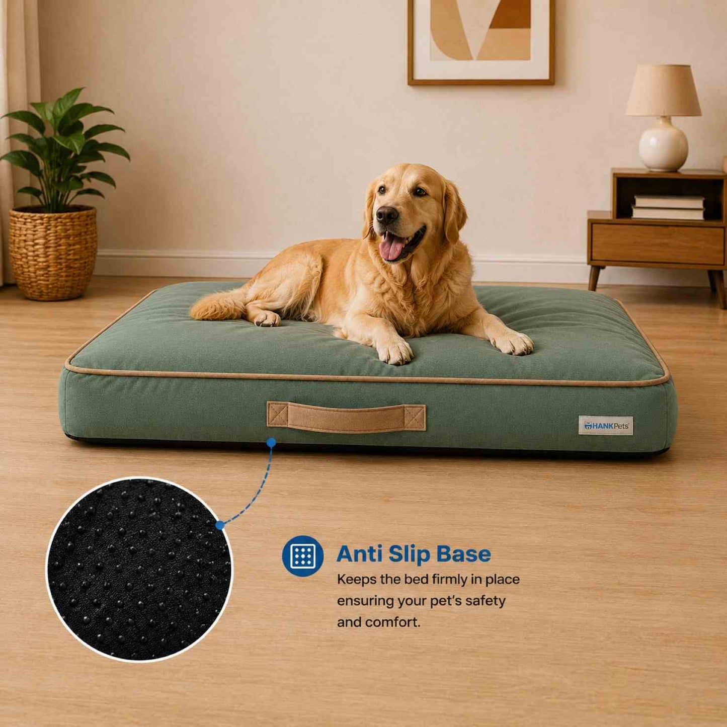 HANK CloudRest Premium Mattress Dog Bed | Anti Skid & Machine Washable (Sage Green)