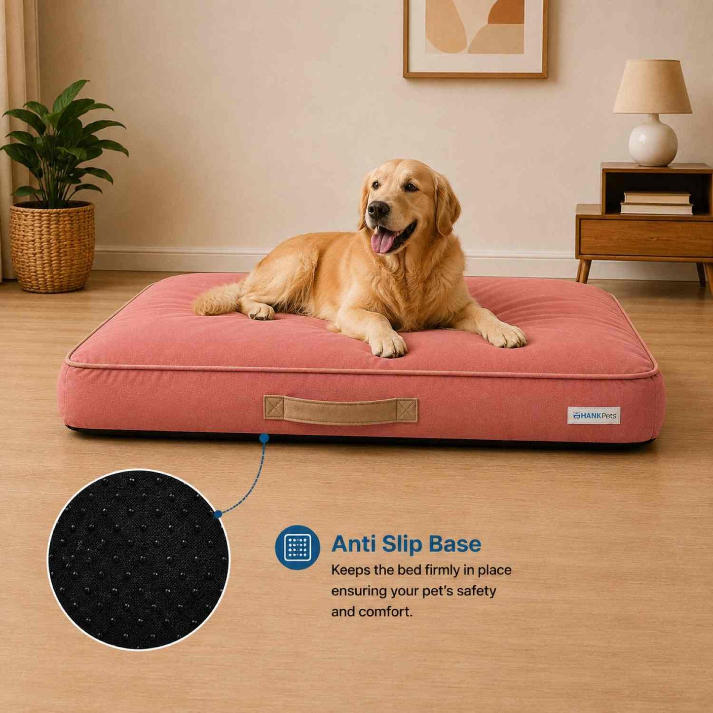 HANK CloudRest Premium Mattress Dog Bed | Anti Skid & Machine Washable (Pink)