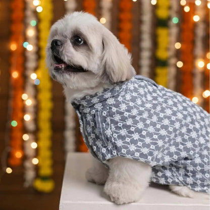 Grey Blossom Sleeveless Kurta for Dogs – Ethnic Pet Outfit