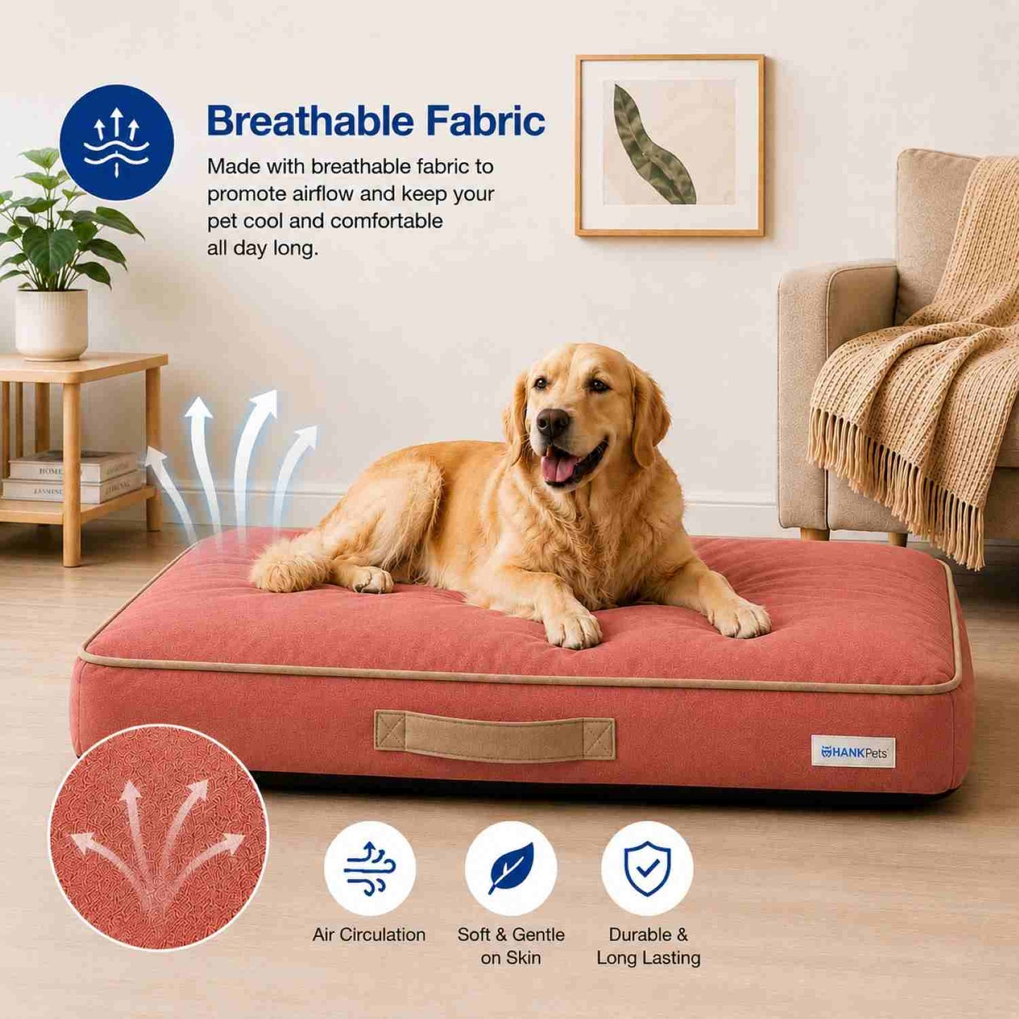 HANK CloudRest Premium Mattress Dog Bed | Anti Skid & Machine Washable (Pink)
