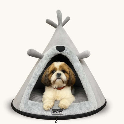 Washable Cozy Dog and Cat Cave Bed (Bear Hugs - Grey)