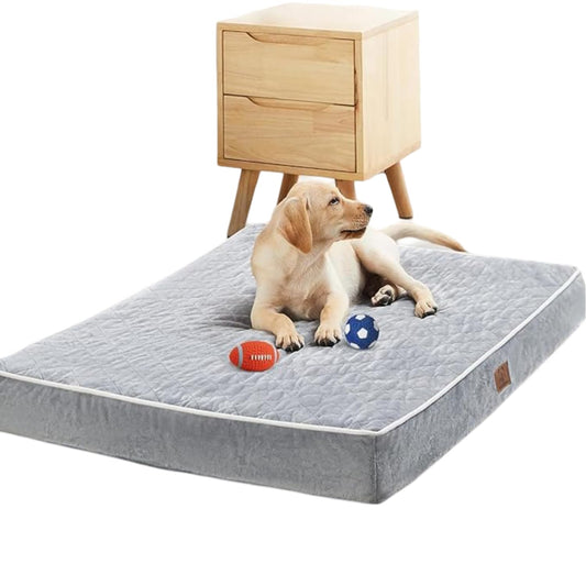 Orthopedic Memory Foam Dog Bed Waterproof, Washable Anti-Slip Large Pet Bed (Light Grey)