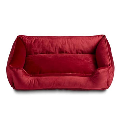 Luxury Velvet Reversible Dog & Cat Bed | Ultra Soft Square Pet Sofa Bed (Red)