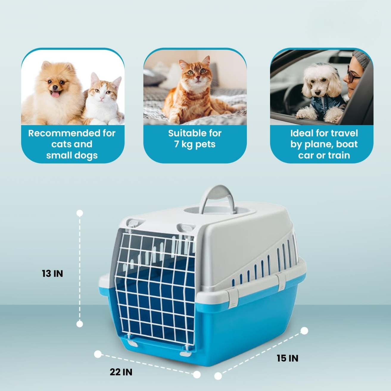 Pet Travel Carrier for Small Dogs & Cats (Atlantic Blue)