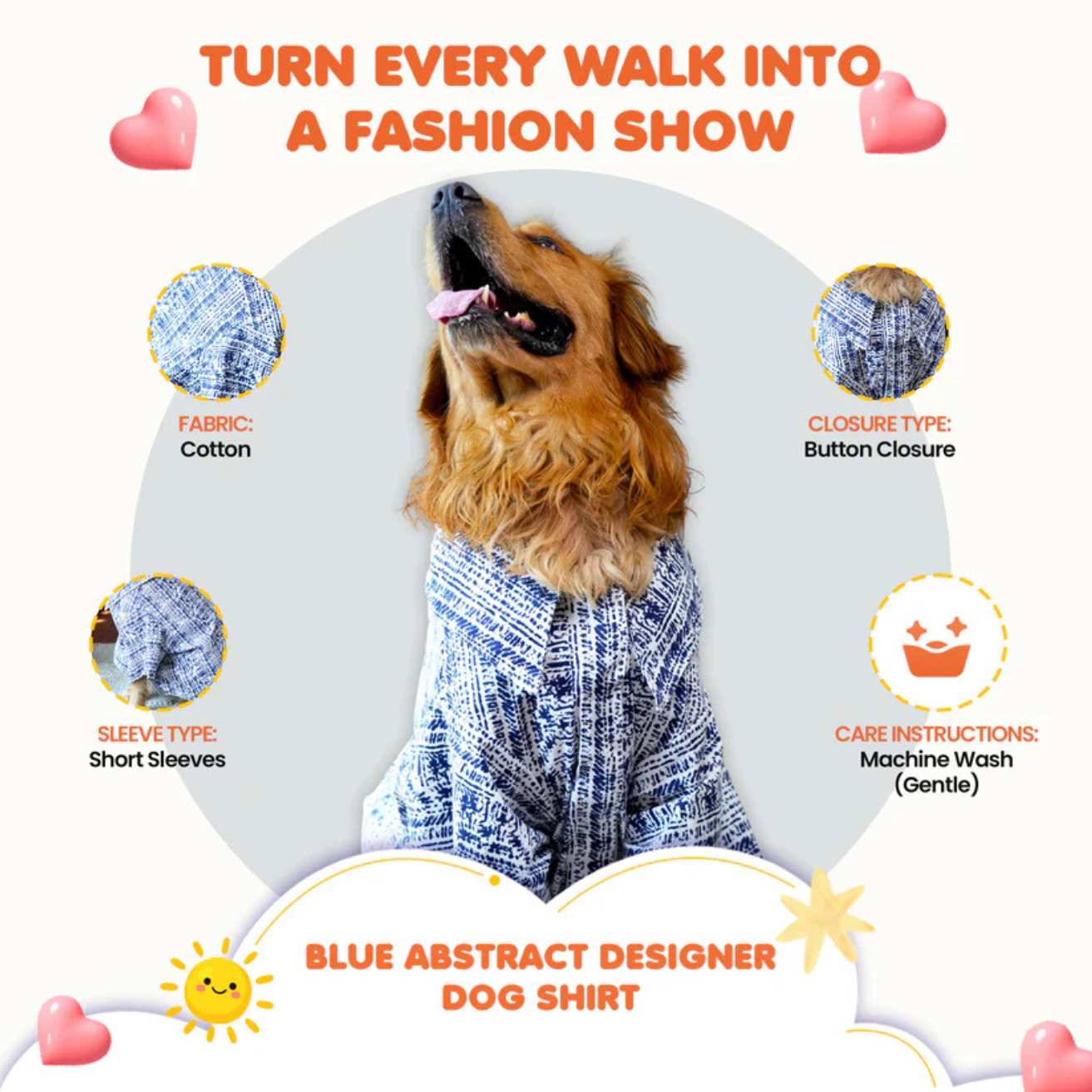 Designer Blue Dog Shirt | Cotton Casual Pet Wear