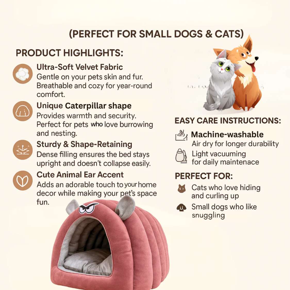 Caterpillar Hut for Dogs & Cats  (Onion Pink)