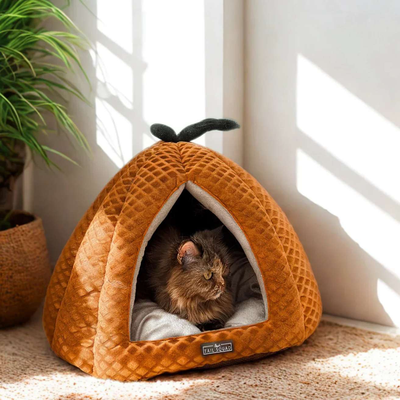 Premium Soft Pumpkin-Shaped Cats & Dogs Hut (Rust)