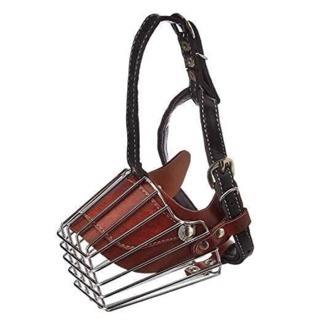 Dog Wire Basket Muzzle | Strong Iron Cage with Leather Strap