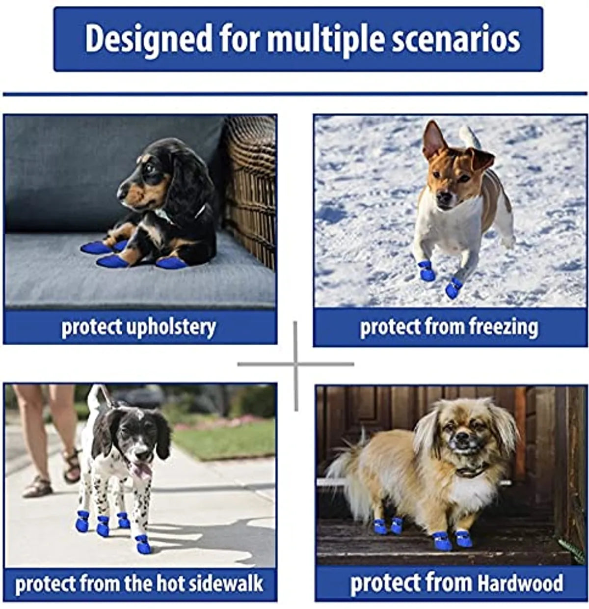 Protective Dog Shoes for Small To Large Breeds | Anti Slip & Secure Fit (Blue)