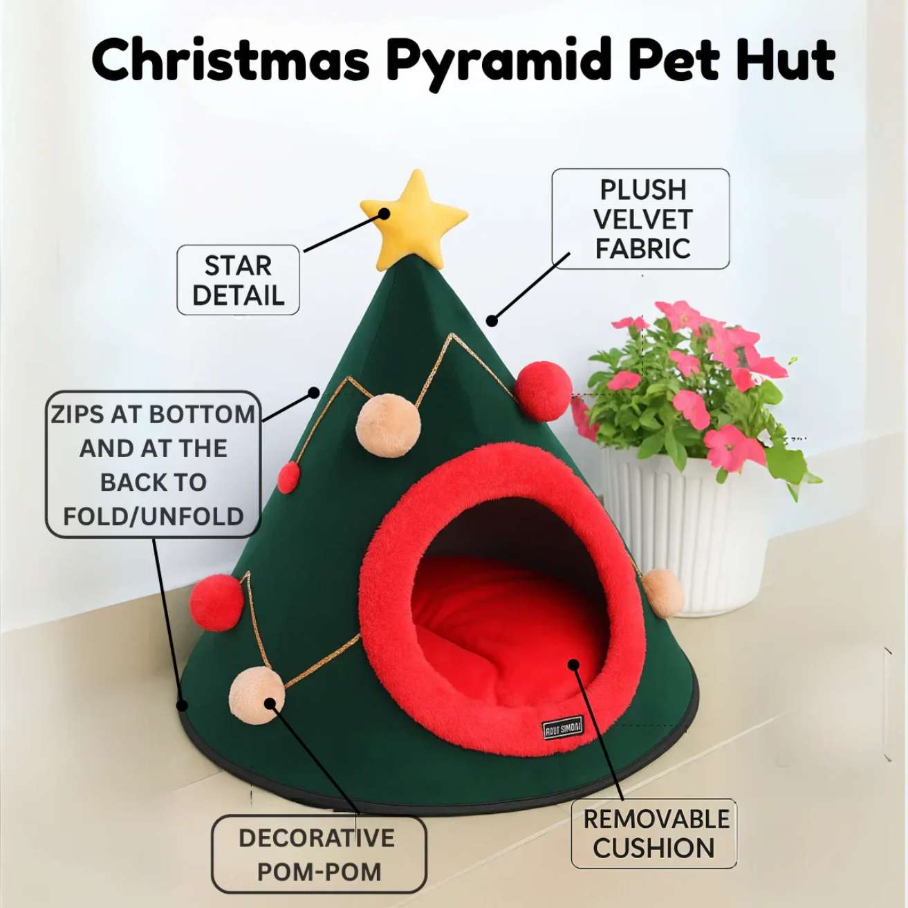 Washable Cozy Dog & Cat Cave Bed (X-mas)