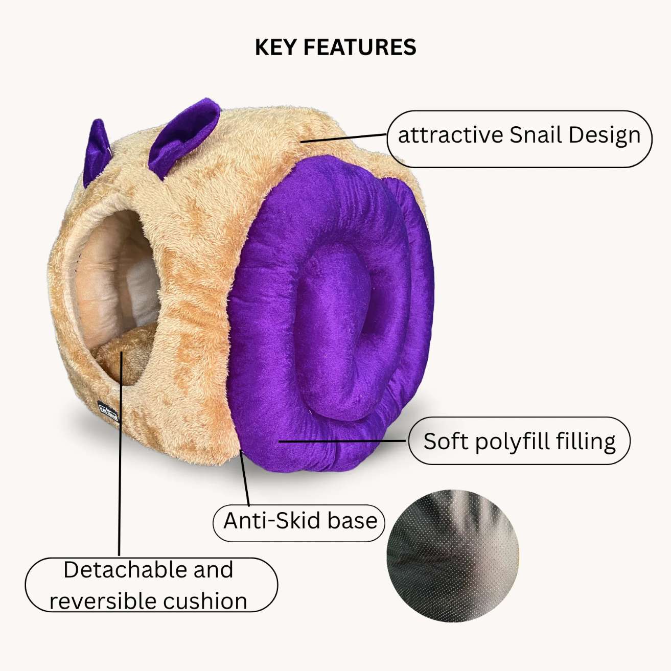 Snail Cave Dogs & Cats  Bed (Purple & Beige)
